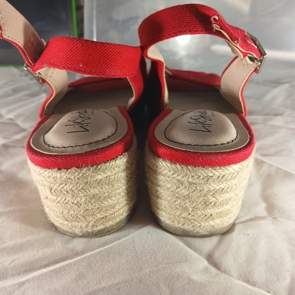 Life Stride Socialite Red Canvas Espadrille Wedge Sandals Size 8M Adjustable - Picture 5 of 8